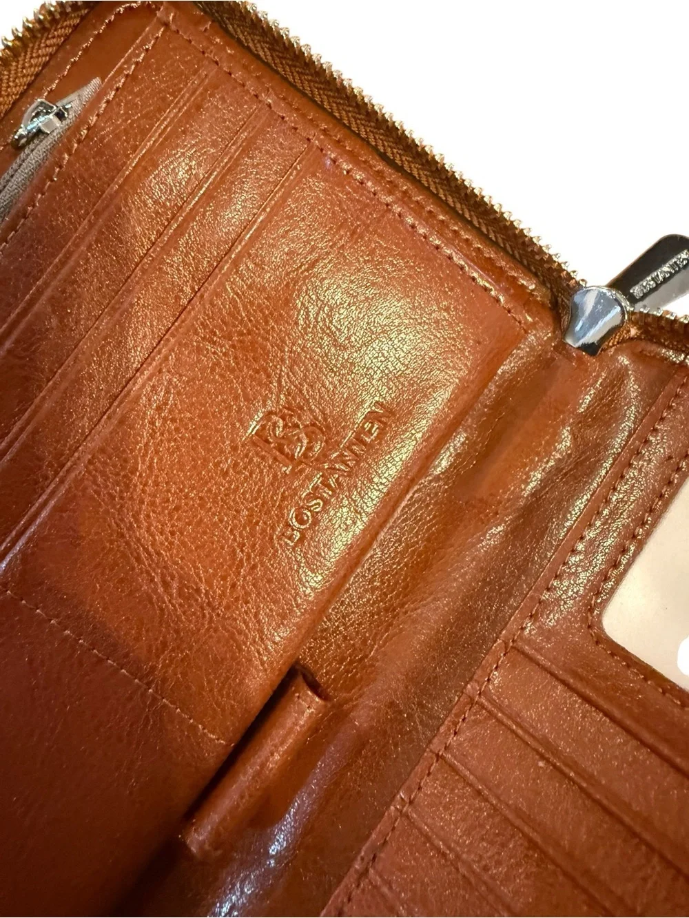 Bostanten zip-Around Leather Wristlet Wallet in Tan